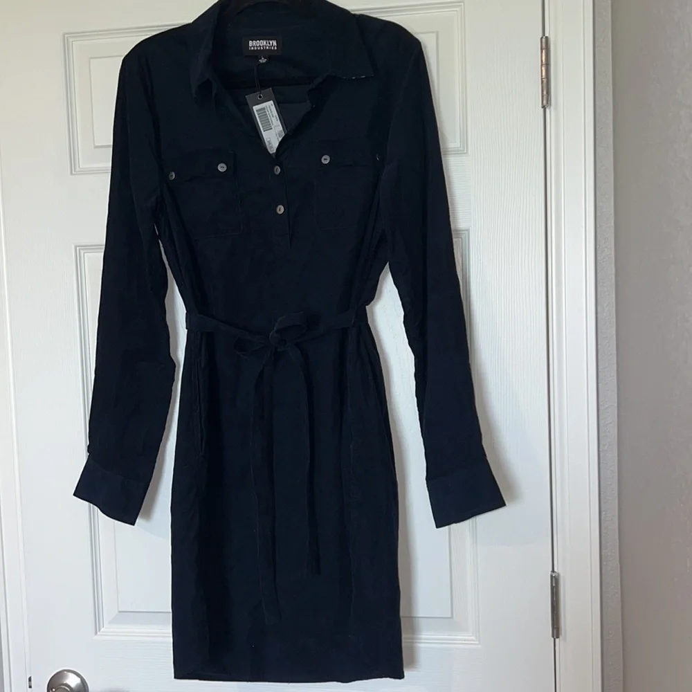 NWT Brooklyn Industries Navy Cedar Shirtdress Outer-space 100% Cotton Size Large - Picture 2 of 15